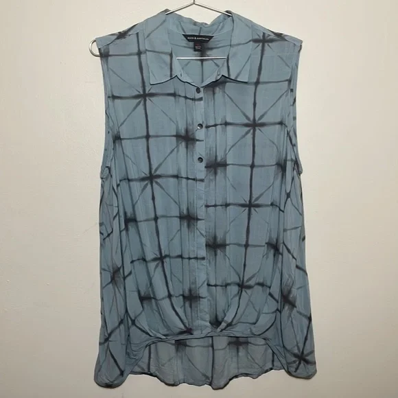 Rock & Republic High Low Sleeveless Button up Blouse Thin Tue Dye Breezy XL - Picture 2 of 9